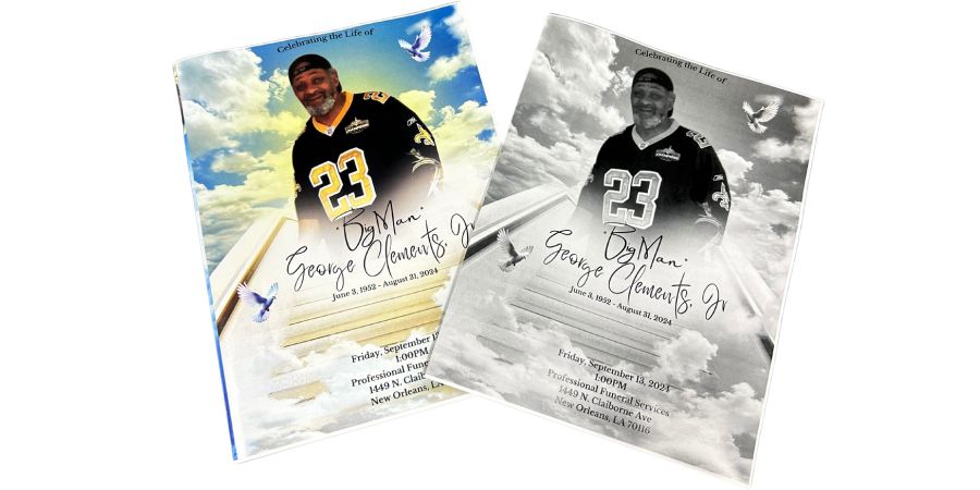 Coloured and black and white both FUneral programs are printed at gentilly mail and copy center