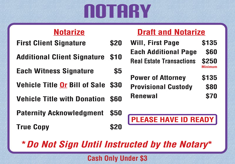 cost of notary at gentilly mail and copy center